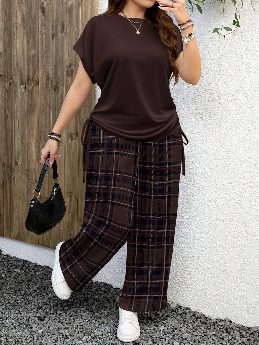 EMERY ROSE Casual Minimalist Leopard Print Plus Size 2 Pieces Set, Suitable For Summer Spring - Multicolor - View 1