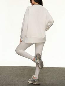 Rina Fox Bộ đồ nữ gồm áo nỉ và quần legging màu trơn, kiểu dáng thường ngày, thích hợp cho mùa thu/đông. - Màu be - Xem 2