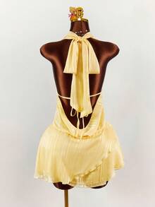 Amplova Vestido con cuello drapeado exagerado, lazo de cinta y drapeado fruncido - amarillo ganso - Ver 8