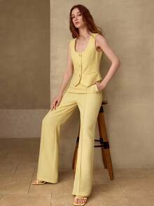 MOTF PREMIUM 粗花呢纯色前缝西装裤 - 黃色 - 查看 6