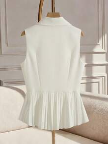 GlowEve Women's Elegant Casual Commuter White Shirt Blouse With Button And Waist Pleats, Suitable For Spring And Autumn - White - View 2