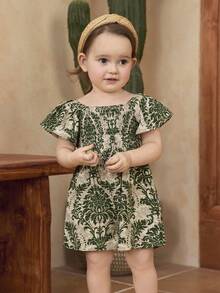 SHEIN Baby Girl Ditsy Floral Ruffled Collar Casual Romper - Multicolor - View 6