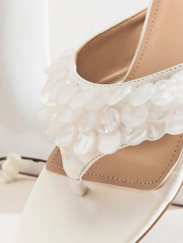 SHUZIA 女士休闲舒适人字拖 Waverly 贝壳平底凉鞋 - 白色 - 查看 6