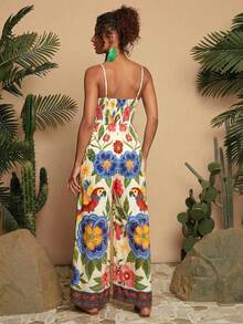 Travachic Woven Printed Loose Wide Leg Jumpsuit For Women - Blue - View 2