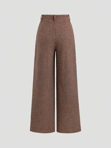 Sweetra Casual Street Wear Pleated Plaid Woolen Khaki Women Pants - Khaki - View 2