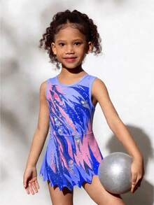 SHEIN 女童无袖印花韵律体操运动服，舒适亲肤，贴身设计防止走光，适合学校舞蹈比赛，四季皆宜，秋冬季均可穿着。 - 紫色 - 查看 3
