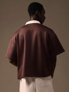 SUMWON 男士刺绣字母 Polo 衫 短袖休闲翻领纽扣门襟上衣 短款修身经典款式 夏季日常穿着 - 棕色 - 查看 2