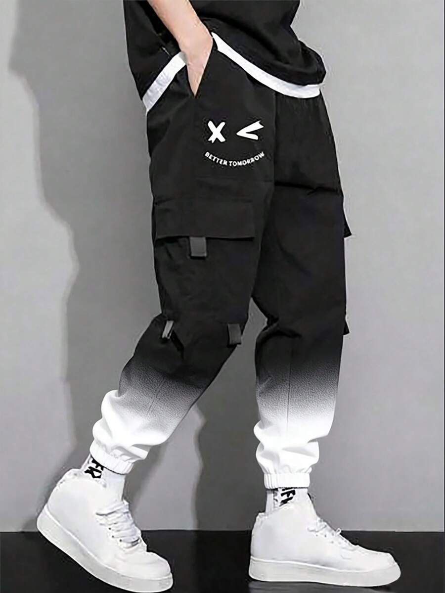 Teen Boy Casual Street Gradient Cargo Pants - Black - View 1