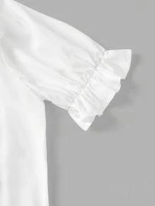SHEIN MOD MAXI 3D蝴蝶结灯笼袖荷叶边复古宫廷风衬衫 – 节日盛装、公主风、正式场合；完美适用于度假、约会、野餐、派对、舞会、节日和生日；浪漫复古宫廷风蝴蝶结衬衫，蝴蝶结上衣，女士泡泡袖上衣，优雅灯笼袖衬衫，情人节、夏季、春季女士、嘉年华服装 - 白色 - 查看 3