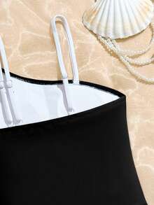 Tween Girls Cutout Design Swimsuit Set - Black - View 5