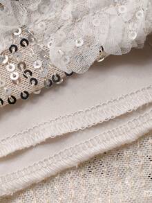 DAZY 优雅纹理长袖中长连衣裙，适合春夏穿着，可作婚礼、派对、正式场合的吊带裙。 - 杏色 - 查看 3