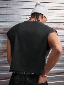 AXEPEAK 男士休闲宽松黑色雪花印花背心，夏季 - 黑色 - 查看 2