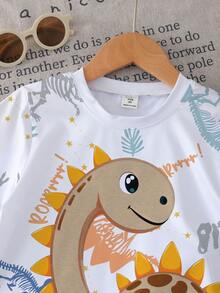 1 Conjunto Casual de Camiseta de Manga Curta com Gola Redonda e Shorts para Meninos Bebê, Estampa de Dinossauro, Conjunto de Dinossauro Adequado para Uso Externo no Verão - Multicolorido - Visão 4