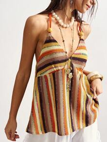 Bohemela Boho Summer Vacation  Valentine's Day    Carnival    Casual Knit Striped Camisole For Women - Orange - View 5