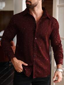 Manfinity Homme Plus Size Men's Long Sleeve Collared Button-Up Shirt, Formal - Burgundy - View 4