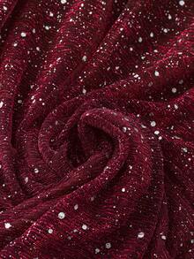 SHEIN Clasi 大码亮片图案优雅短袖连衣裙 - 酒紅色 - 查看 5