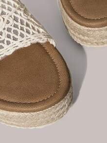 Styleloop Women's Woven Rope Platform Wedge Sandals, Vacation Style BOHO Chic Retro American Western Music Festival Party Thick Bottom Shoes - Rice apricot - View 5