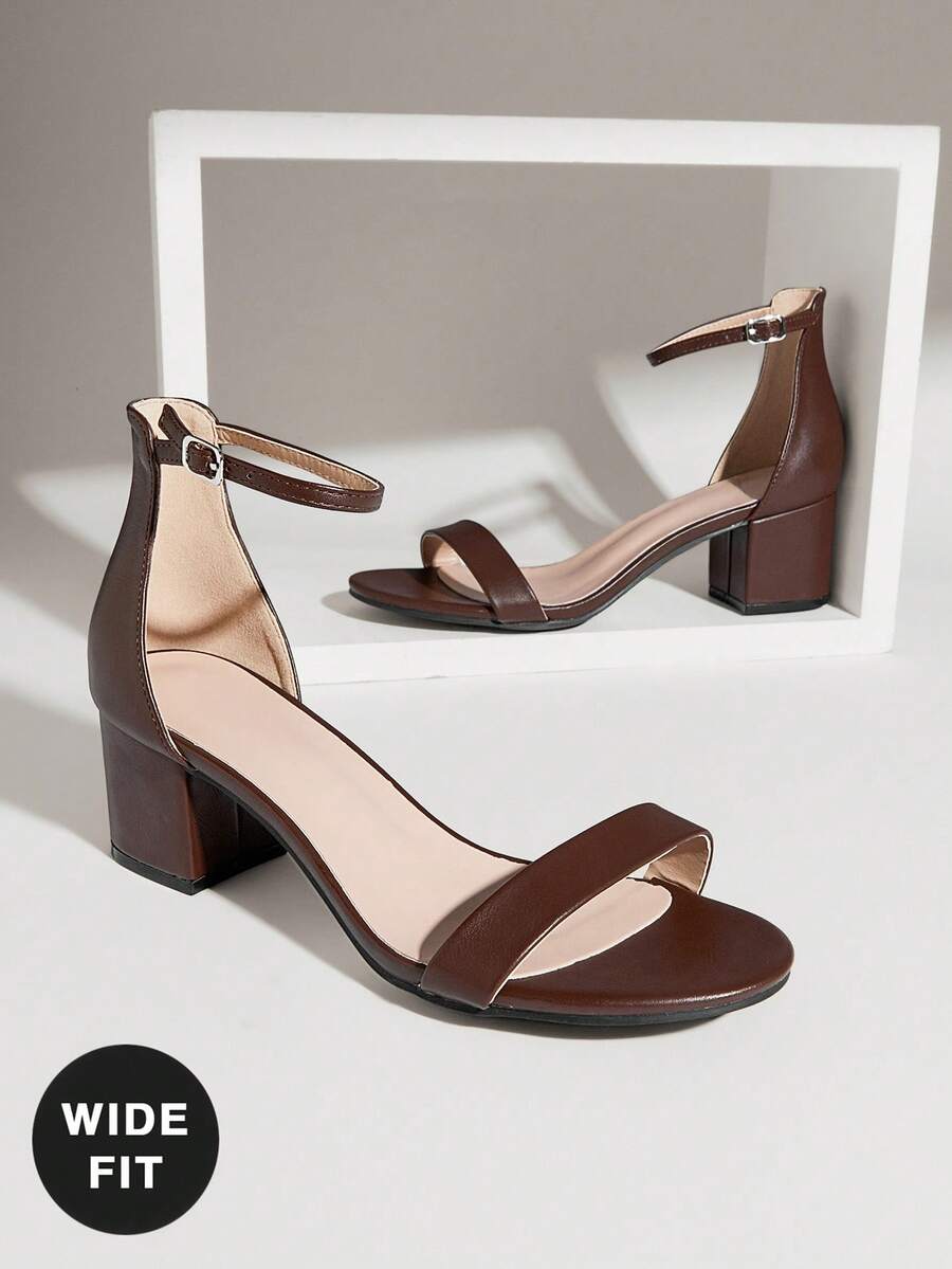 SHUZIA Hot Wide Fit Women's Single Strap Low Block Heel Coffee Pu Sandals - Comfy Minimalist Spring Essential 2026| Ankle Strap Casual Shoes For Everyday Wear - Coffee Brown - View 1