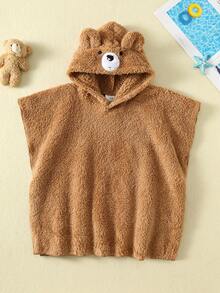 SHEIN 男婴可爱休闲蓬松卡其色卡通图案连帽泳衣 - 彩色 - 查看 1