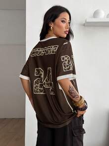 Coolane Damen Frühlings- und Sommerfestival Vintage Streetwear Sportbekleidung Camouflage Nummer bedrucktes Baseball Jersey T-Shirt