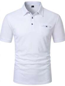 Manfinity Mode Men's Casual Half-Placket Short Sleeve Polo Shirt, Summer - White - View 3