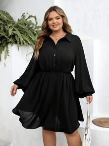 SHEIN CURVE+ Curve 尺码 US22 音乐节、海滨度假、波西米亚风收腰黑色休闲连衣裙、时尚日常女装荷叶边连衣裙 8XL 女装黑色优雅连衣裙 - 黑色 - 查看 5