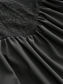 Whyspr Đầm dáng chữ A tay ngắn cổ chữ V phối ren, xẻ tà đôi, cỡ lớn, phong cách vintage punk thanh lịch dành cho nữ. - màu đen - Xem 8