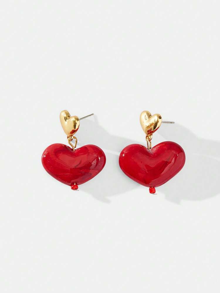 SHEIN Maija Vintage Elegant Dripping Heart Shaped Earrings, Burgundy