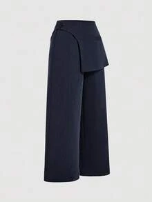 SHEIN MOD Pantalones formales con superposición de color gris oscuro para mujer de talla grande, adecuados para la temporada de regreso a la escuela, ropa de trabajo en otoño/invierno - azul real - Ver 5