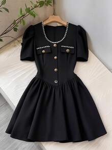 GlowEve CURVE Đầm peplum cổ chữ U phối ren dành cho nữ cỡ lớn - màu đen - Xem 1