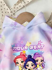 SHEIN 1件装少女休闲韩流卡通女孩星星扎染长袖卫衣，舒适厚实针织套头衫，适合日常和假日穿着，秋冬季节也适用。 - 彩色 - 查看 3