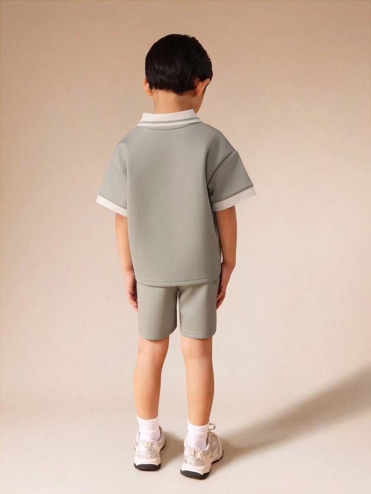 Polo Top And Shorts Set With Contrast Trim