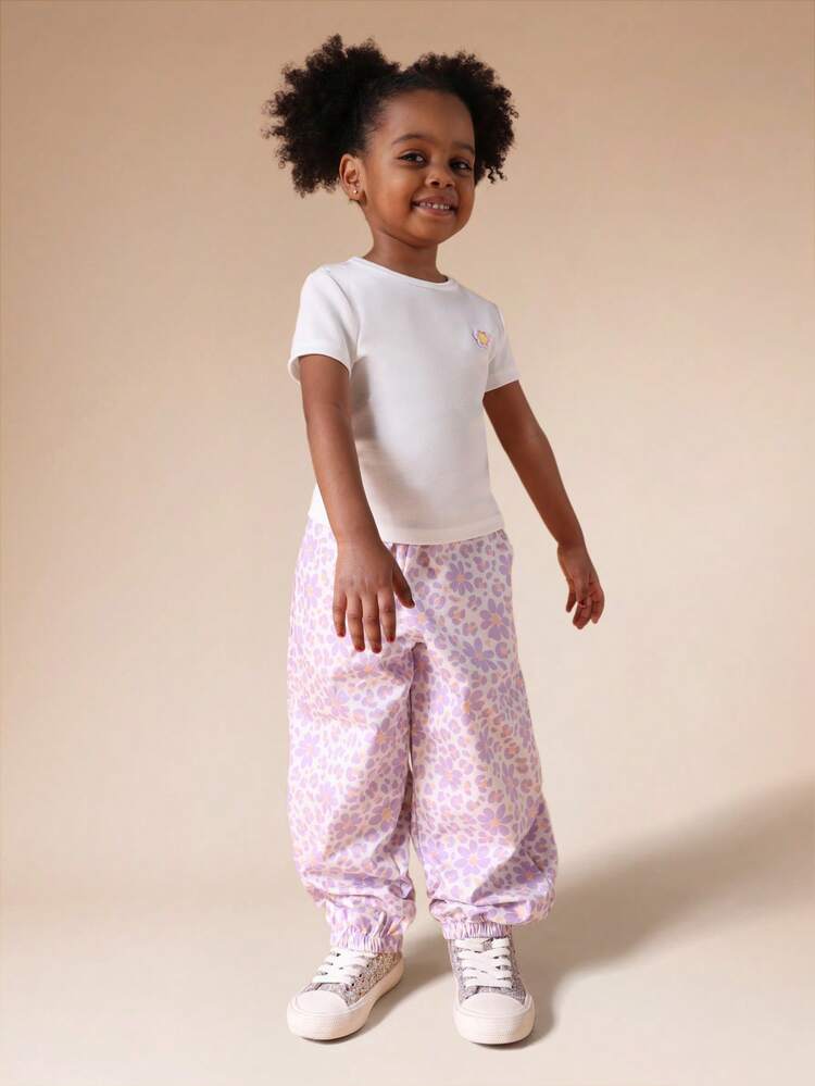 Ribbed Tee And Floral Palazzo Pants Set