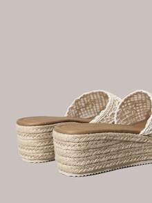 Styleloop Women's Woven Rope Platform Wedge Sandals, Vacation Style BOHO Chic Retro American Western Music Festival Party Thick Bottom Shoes - Rice apricot - View 4