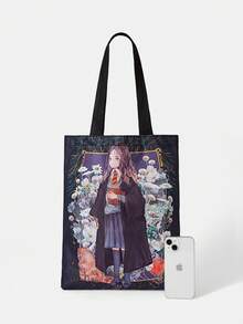 HARRY POTTER X SHEIN 女士可爱花朵、泡泡、毛茛图案便捷粉色手提包 - 米色 - 查看 6