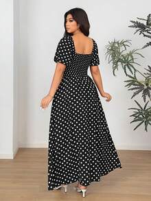 Sunnyshic Abito sexy con spacco alto e stampa a pois per donne taglie forti - nero - Visualizzare 6