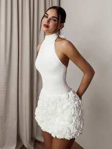 Firerie 女士优雅精致浪漫端庄露背白色迷你连衣裙，吊带露背设计，适合舞会、节日、派对、情人节约会、婚礼、出席宾客、度假、生日等场合。 - 白色 - 查看 4