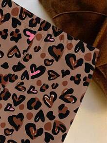 Spring & Summer Baby Girls Casual Fashion Creative Personalized Fresh Minimalist Cute Heart, Leopard Print, Bow Decor Pattern Printed Short T-Shirt And Leggings 2-Piece Outfit, Comfortable Daily Wear, Cozy For Spring, Summer & Fall - Multicolor - View 5