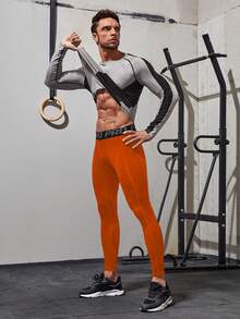 Manfinity Sport Corelite Men's Letter Waistband Casual Fitness Sweatpants - Orange - View 5