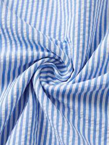 Oceva 2pcs Women's Summer Vacation Minimalist Striped Slim Fit V-Neck Ruffle Tie Front Top And High Waist Pleated Triangle Bottoms Bikini Set - Blue and White - View 6