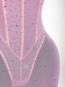 Amplova Gold Sequin Embellished Low-Cut Backless Mini Bodycon Party Dress Slay Diva Dress Sexy Dress For Club - Pink - View 8