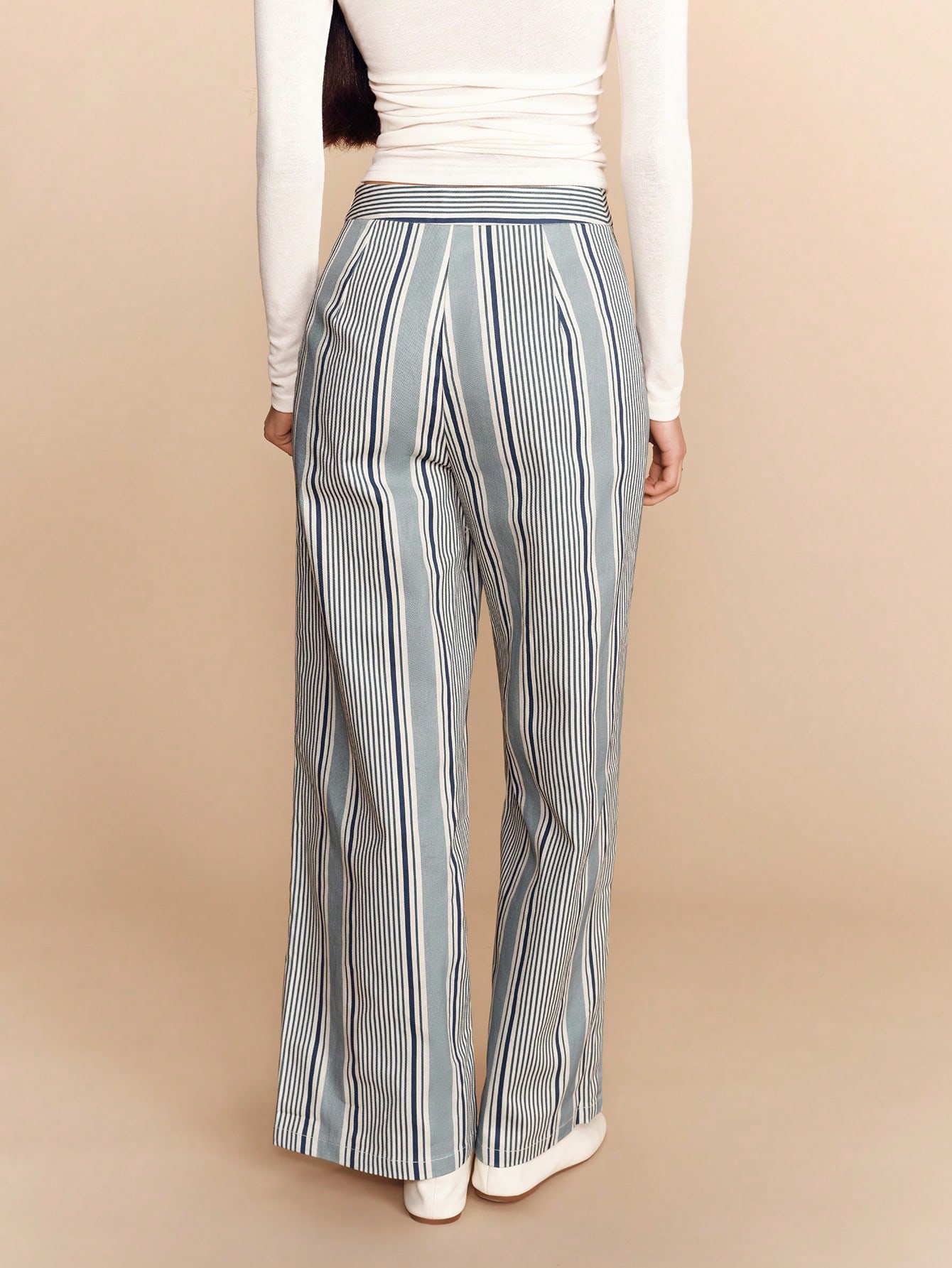 Pantalón de algodón de talle alto a rayas azules, estilo francés vintage de primavera y verano, estilo parisino, pantalón de algodón casual para vacaciones y negocios