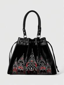 ROMWE Goth Túi xách cỡ lớn, kiểu dáng thường ngày dành cho nữ, phù hợp sử dụng hàng ngày. - Lâu đài đỏ 2 - Xem 2