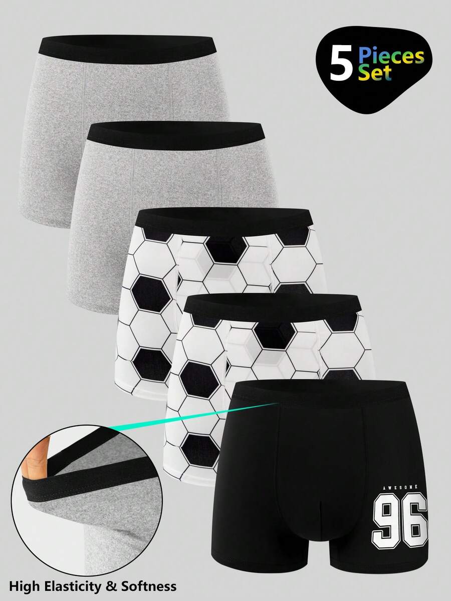 9 Stücke/Packung Boxershorts für Teenager Jungen mit Fußball Videospiel Allover-Muster und elastischem Bund, lässige Sportunterwäsche für Studenten und Schüler - Verschiedenfarbig - Übersicht 1