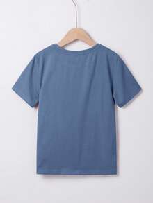 Tween Boys' Casual Versatile Bird Embroidery Short Sleeve T-Shirt, Summer - Dusty Blue - View 2