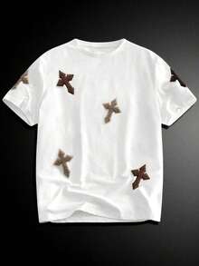HIMLAND 男士休闲日常刺绣星星短袖T恤 - 白色 - 查看 7