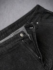 Manfinity Denimwave 男士黑色休闲宽松阔腿牛仔短裤，夏季街头风 - 黑色 - 查看 7