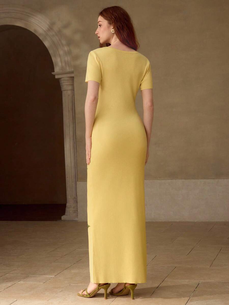 MOTF PREMIUM ELEGANT FITTED FLORAL PRINT KNIT DRESS, SPRING/SUMMER - Multicolor - View 2