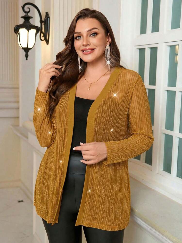 Plus Size Women's Summer Casual Vacation Long Sleeve Jacket Coat, Spring Break Outfits ,Vacation Outfits Women ,Holiday Outfits For Women,Going Out Outfits,2026 New Clothes,Simple And Fashionable For Everyday Wear, Plus Size Cardigan, Summer Cardigan,Lightweight Cardigans In Women