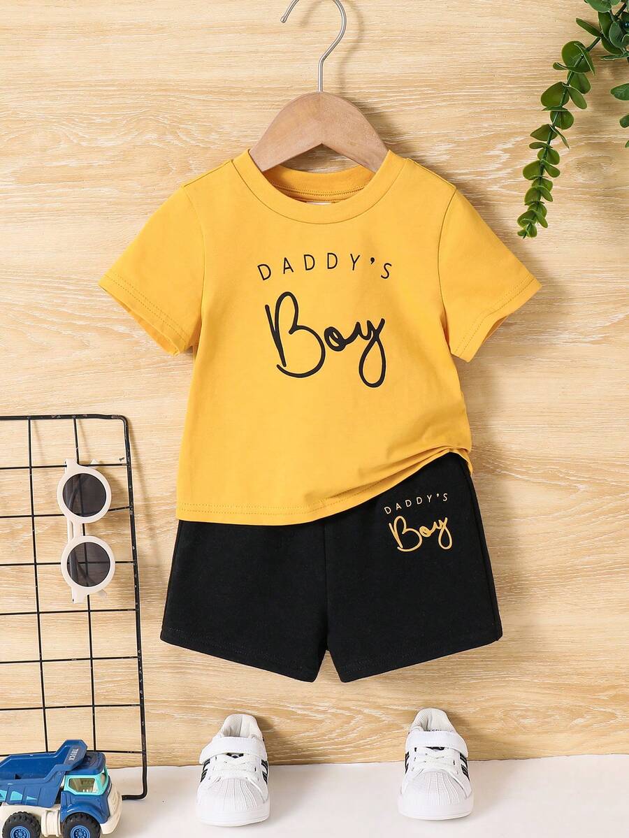 SHEIN 2pcs/Set Baby Boy Casual Stylish Letter Graphic T-Shirt And Shorts - Multicolor - View 1